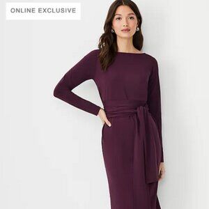 Ann Taylor Petite Tie Waist Long Sleeve Midi Sheath Dress NWT